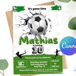 Soccer Birthday Invitation, Soccer Birthday Invitation Template printable, Soccer invitation digitally editable in canva