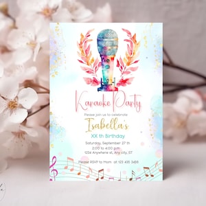 Karaoke-Geburtstagseinladung, Musik-Gesang, Geburtstagseinladung Vorlage zum druckbar, bearbeitbar Karaoke-Partyeinladung