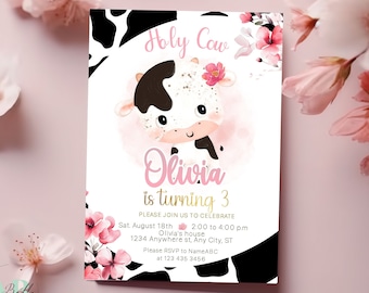 Holy Cow Birthday Invitation: Editable Moo Moo Party Template (Digital Download)