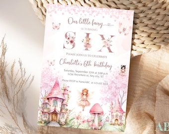 Pink Fairy 6th Birthday Invitation: Whimsical Enchanted Template (Digital Download)