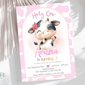 Heilige koe verjaardagsuitnodiging: bewerkbare Moo Moo Party-sjabloon (digitale download)