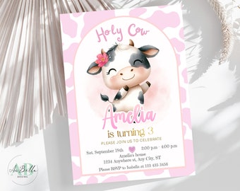 Holy Cow Birthday Invitation: Editable Moo Moo Party Template (Digital Download)