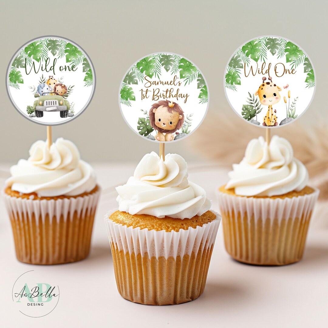 Blumomon 24 decorazioni per cupcake a tema animali della giungla safari Happy Birthday Cake Decor per bambini Wild Jungle Animal Theme Party Supplies Celebrating Party Eventi Baby Shower Forniture per