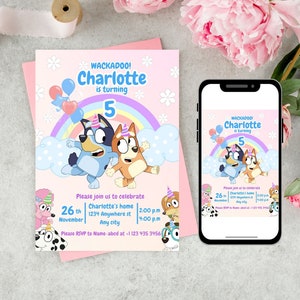 Girl Birthday Invitation, dog with rainbow Birthday Invitation Template printable, Dog invitation digitally editable in canva image 2