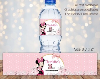 Minnie mouse water bottle party favor wrap, Minnie mouse water bottle label MN02