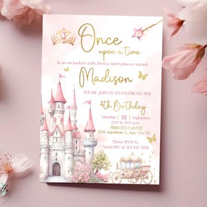 Princess Birthday Invitation, Princess Birthday party evite, Editable pink Princess party invitation template, PS03