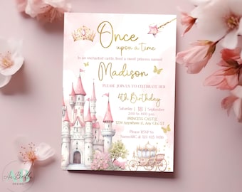 Princess Birthday Invitation, Princess Birthday party evite, Editable pink Princess party invitation template, PS03