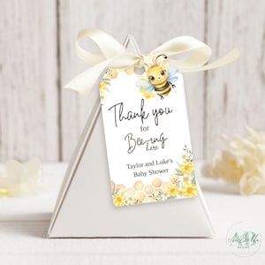 Modello modificabile di etichette per bomboniere ape, etichetta di ringraziamento per baby shower ape, modello di etichetta di ringraziamento per miele ape BB01