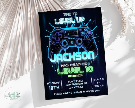 Video Game Birthday Invitation: Level Up Gamer Party (Printable Template)