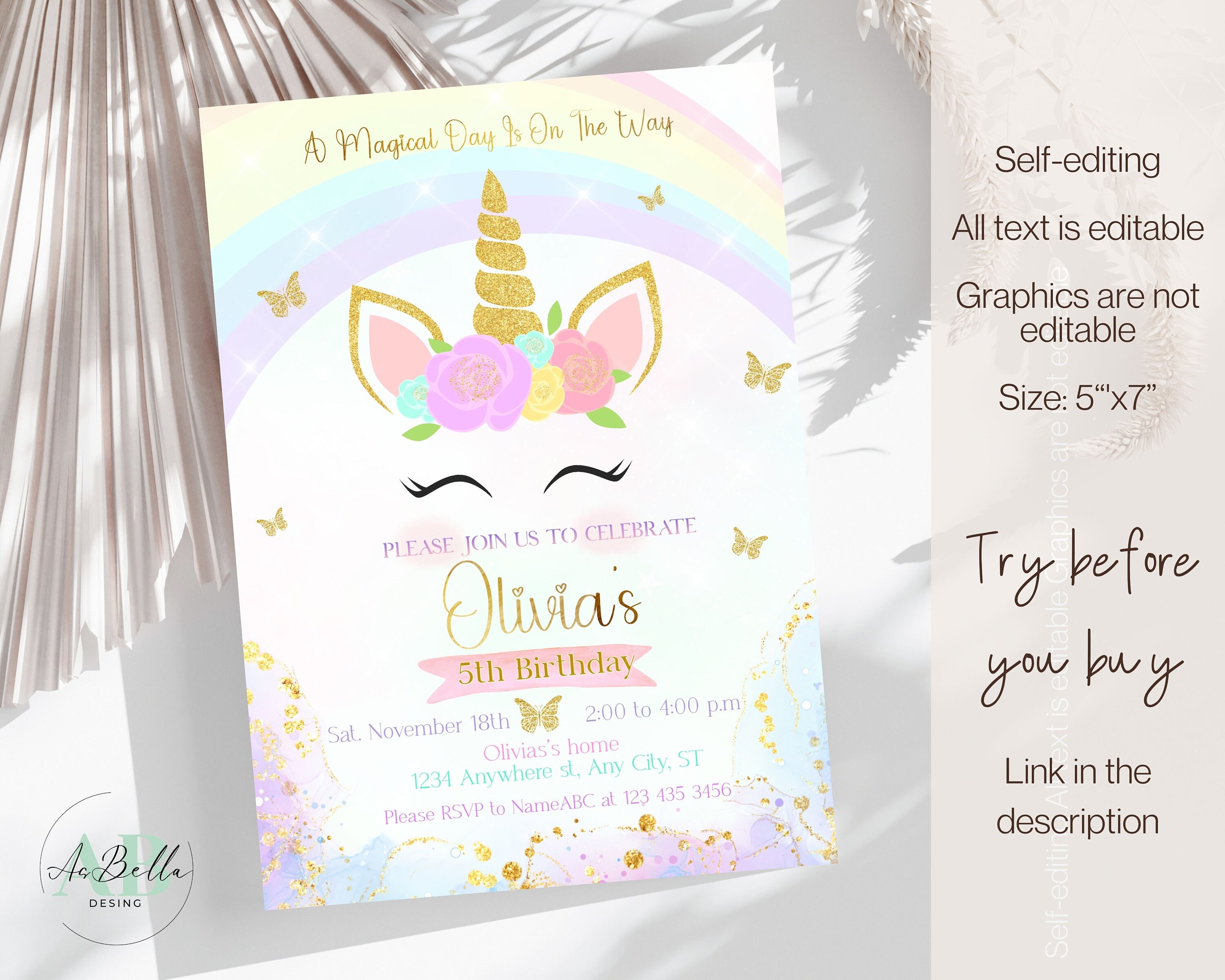 Editable Unicorn Birthday Invitation Template (digital Download) - Etsy