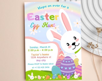 Easter egg hunt Invitation, Easter egg hunt inviton Template printable, bunny invitation digitally editable in canva