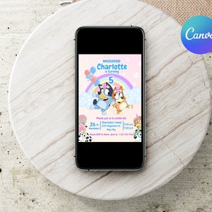 Girl Birthday Invitation, dog with rainbow Birthday Invitation Template printable, Dog invitation digitally editable in canva image 4