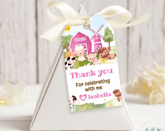 Pink Farm Birthday Favor Tags: Barnyard Thank You Template (Digital Download)