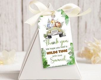 Safari Favor Tags Template: Jungle Animals Birthday Thank You (Digital Download)