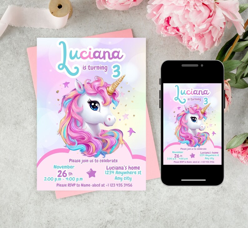 Unicorn Birthday Invitation, Unicorn Birthday Invitation Template ...