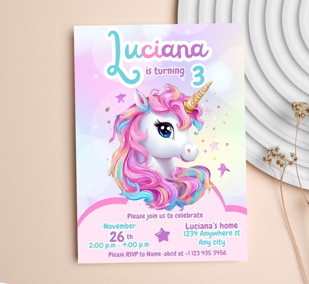 Unicorn Birthday Invitation, Unicorn Birthday Invitation Template ...