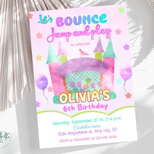 Bounce house Birthday Invitation, Let&#39;s bounce Birthday Invitation Template, Editable bounce party invitation BNC01