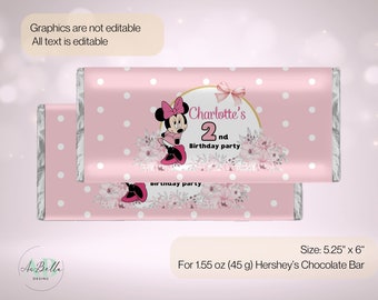 Minnie mouse bar wrapper, Minnie mouse bar wrapper template digitally editable in canva MN02