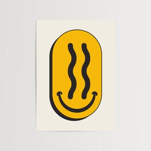 Stampa artistica di faccina sorridente, arte murale minimalista, poster moderno, decorazione con vibrazioni positive, design semplice di faccina sorridente, regalo per gli amici