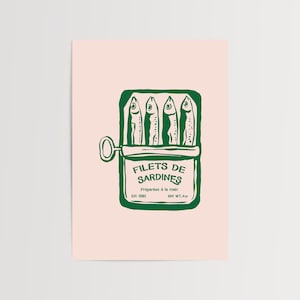 Sardines Green Art Print, Retro Kitchen Decor, Food Poster, Fish Wall Art, Canned Fish Illustration, Tinned Sardine Print