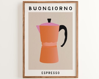 Espresso Moka Pot Print, Vintage Italian Coffee Art (Unframed)