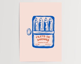 Retro Sardines Art Print: Kitchen Food Poster