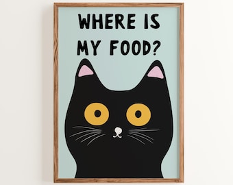 Funny Cat Print: "Where Is My Food?" Quirky Pet Wall Art
