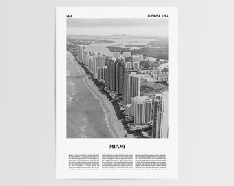 Miami Beach Black & White Art Print: Florida Travel Poster