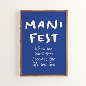Stampa di citazioni manifeste, arte murale ispiratrice, poster motivazionale blu, decorazione di affermazioni positive, tipografia moderna, arte della manifestazione