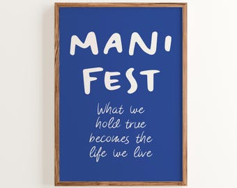 Manifest Quote Print: Blue Inspirational Wall Art