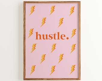 Hustle Lightning Bolt Print: Pink & Orange Electric Office Decor