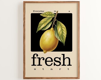 Lemon Botanical Art Print: Vintage Citrus Kitchen Decor