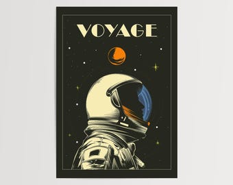 Astronaut 'Voyage' Space Poster: Modern Cosmos Art Print