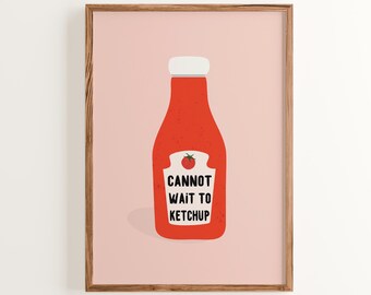 Funny Ketchup Bottle Art Print: Retro Kitchen Decor