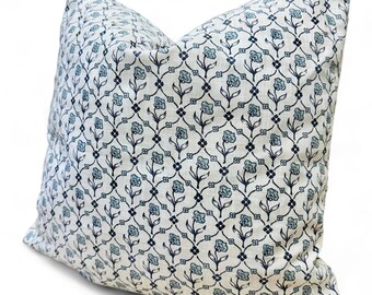Floral Pillow Cover | Decorative Pillow cover in Blue, white and Aqua.