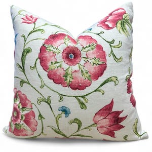 Rosa und Grün Blumenkissenbezug | 45 cm x 45 cm Designer Kissen | Designer Kissen | Versandfertig