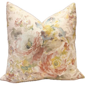 Watercolor Pillow cover in Blush | Floral Pillow Cover | Linen pillow cover, 18 x 18 inch pillow
