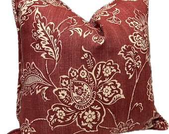 Red Damask Pillow Cover: Floral Linen Rayon Decorative Pillow (18x18)