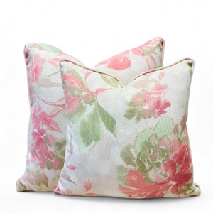Cabbage Rose Chic Pillow cover |  14” x 14” Floral Throw Pillow Cover | Pretty Pink and Green Pillow cover