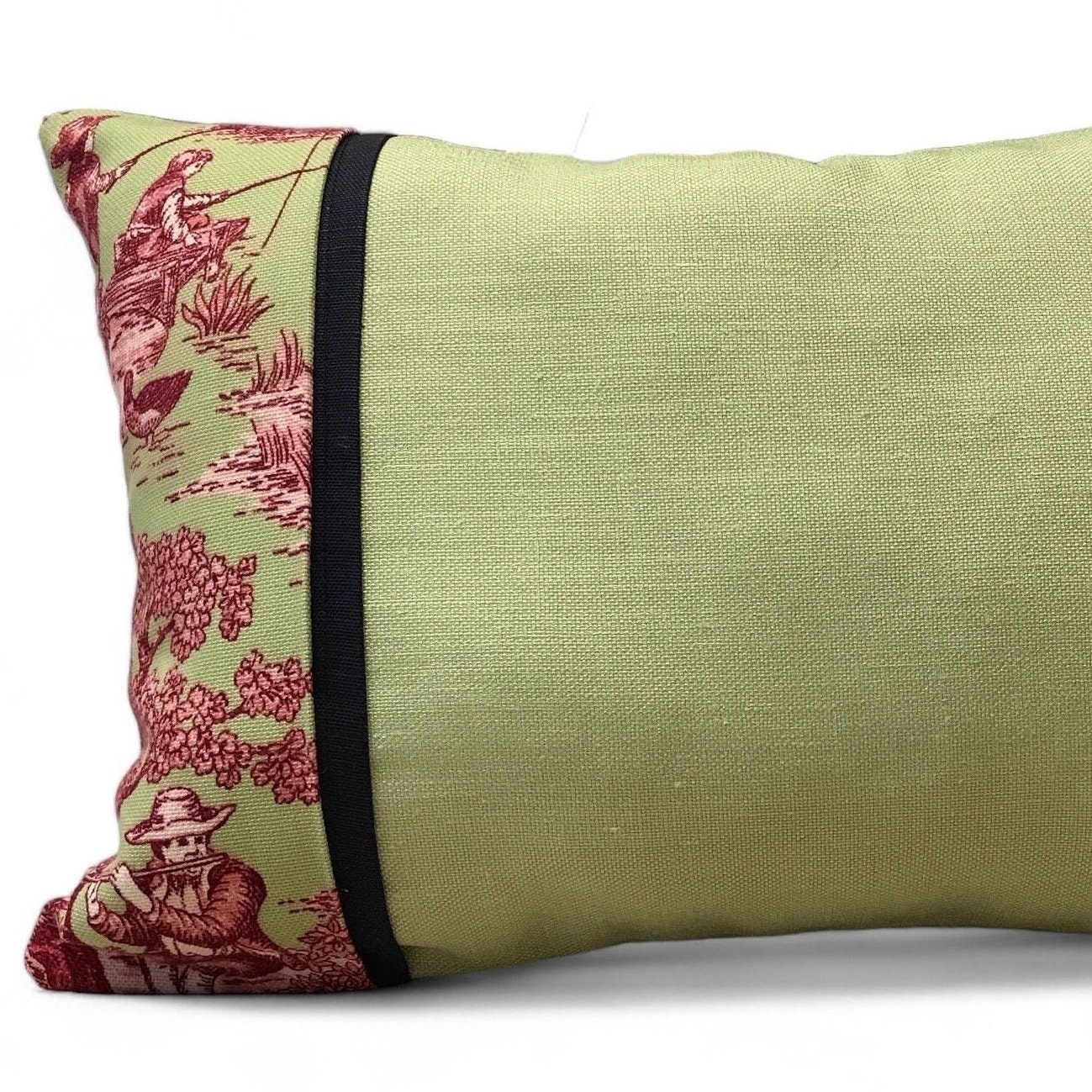 Lime green and Navy toile pillow cover, 11” x 15”.  Ready to Ship