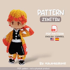 Patron amigurumi anime crochet PDF | Cazador de demonios Estilo Trueno Haori Amarillo y Anaranjado | anime crochet pattern english - español