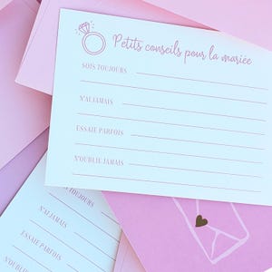 Carte conseils à la mariée, jeu EVJF, guest book mariage, papeterie de mariage, cadeaux d'invités.