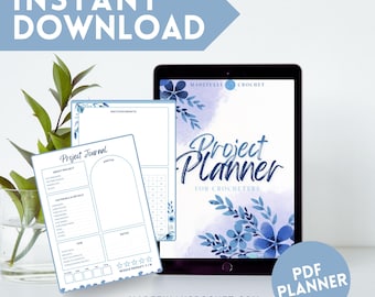 Blue Watercolor Crochet Project Planner: 36-Page Crochet Journal (Printable PDF)