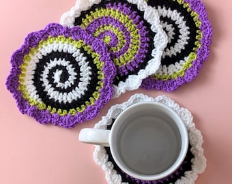 Spooky Spirals Halloween Coaster Crochet Pattern - Gothic Home & Room Decor for Spooky Season Festivities