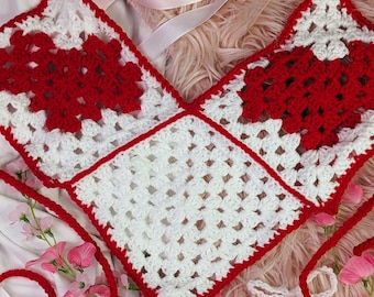 Crochet Heart Granny Square Crop Top PDF PATTERN – Boho Quick & Easy Backless Design