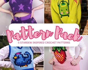 Stardew Valley Inspired Crochet Pattern Bundle: Sweater, Top, Shorts, Vest, Overalls (PDF Patterns)