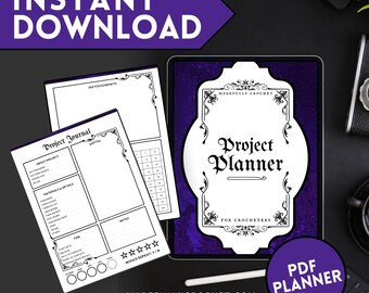 Purple Gothic Crochet Project Planner: 36-Page Crochet Journal (Printable PDF)