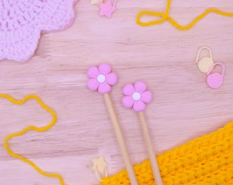 Flower Needle Stoppers (2pcs) | Point Protectors for Knitting Needles, Crochet Hooks, and More