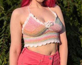 Aurora Crochet Crop Top Pattern: Airy Summer Design with a Bow (PDF Pattern)