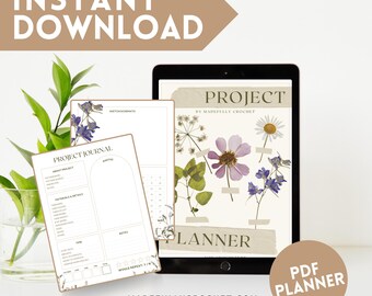 Beige/Brown Cottagecore Crochet Project Planner: 36-Page Crochet Journal (Printable PDF)